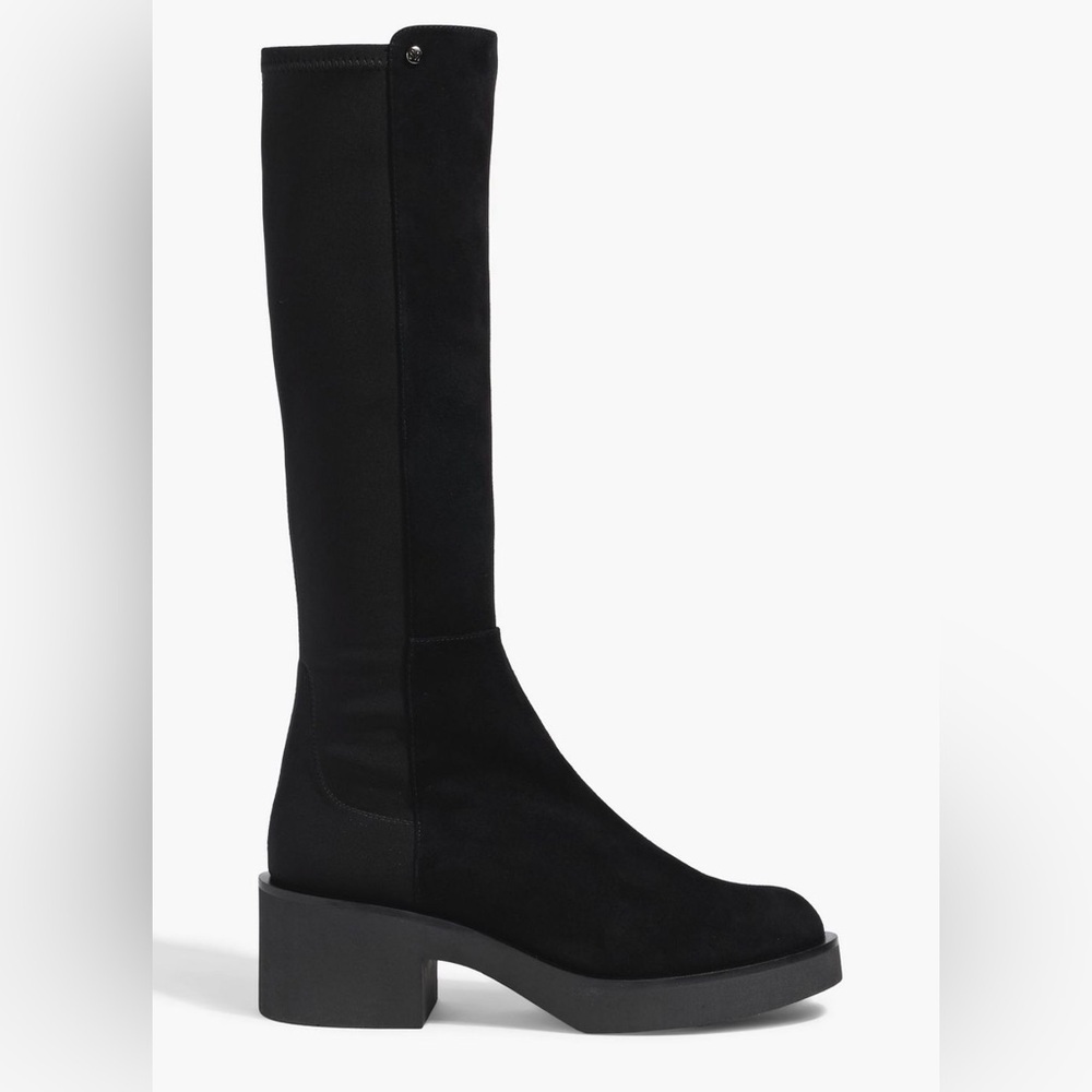 Stuart Weitzman Gotham Knee-High Boots Black Leather Lug Sole NIB Size 7.5 B